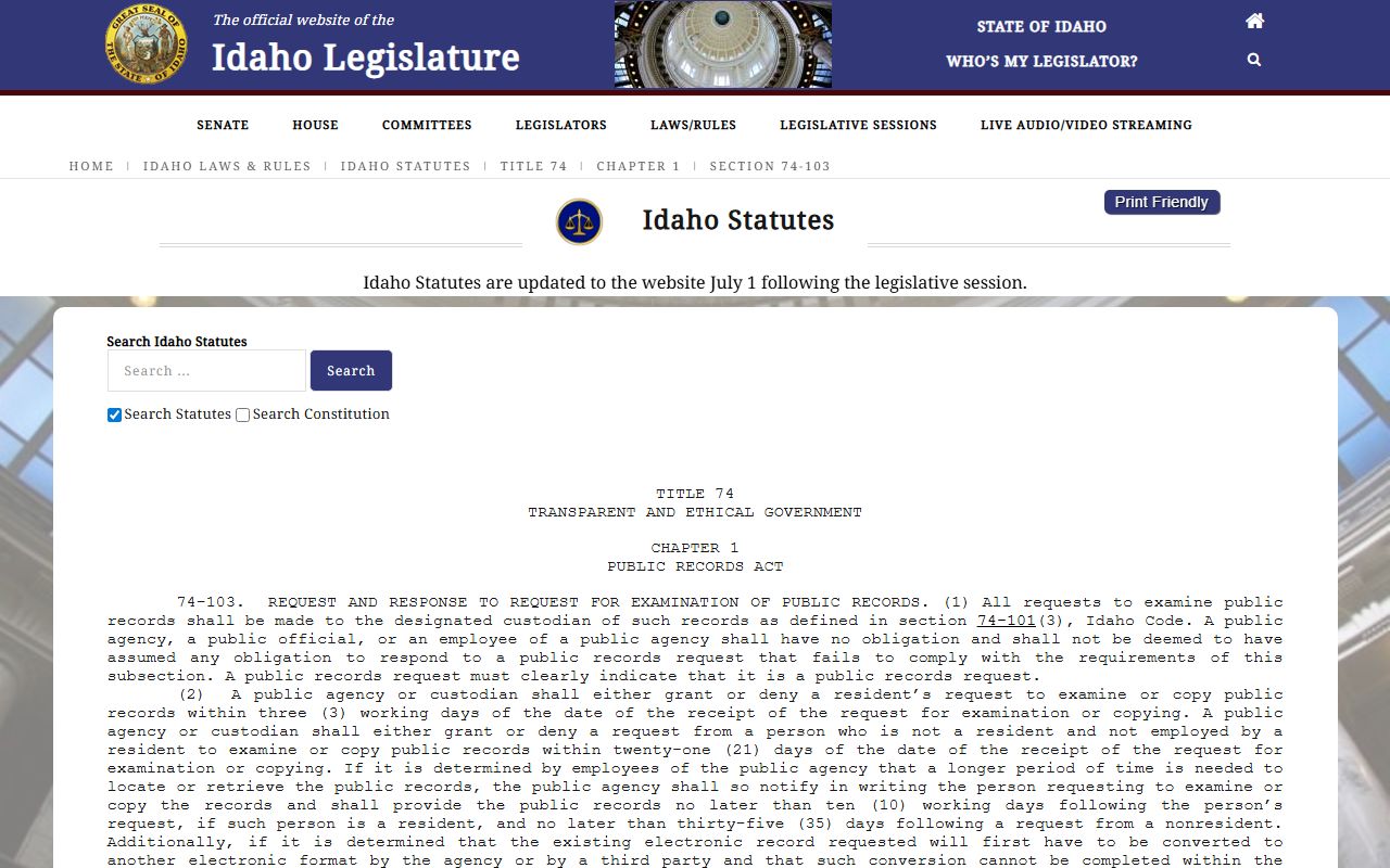 Nez Perce County Clerk records request timing under Idaho Code 74-103