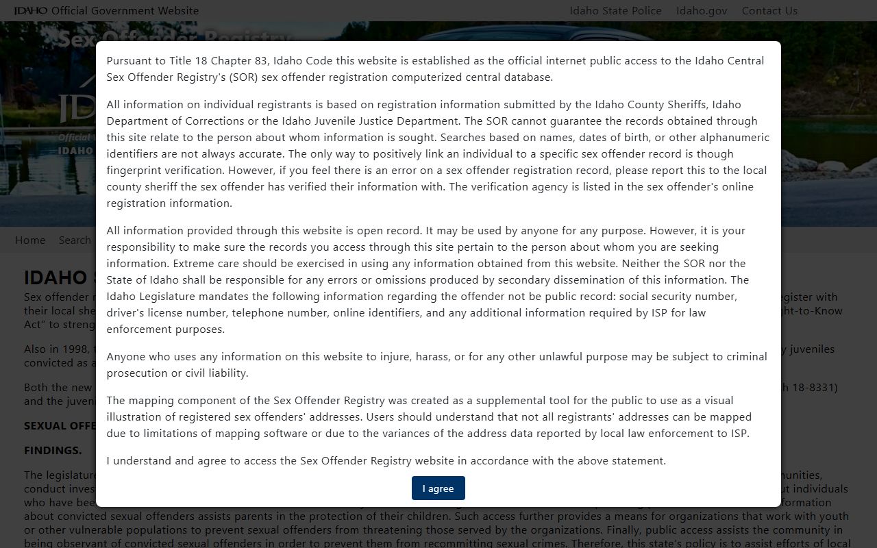 Nez Perce County court dockets and separate Idaho State Police registry search