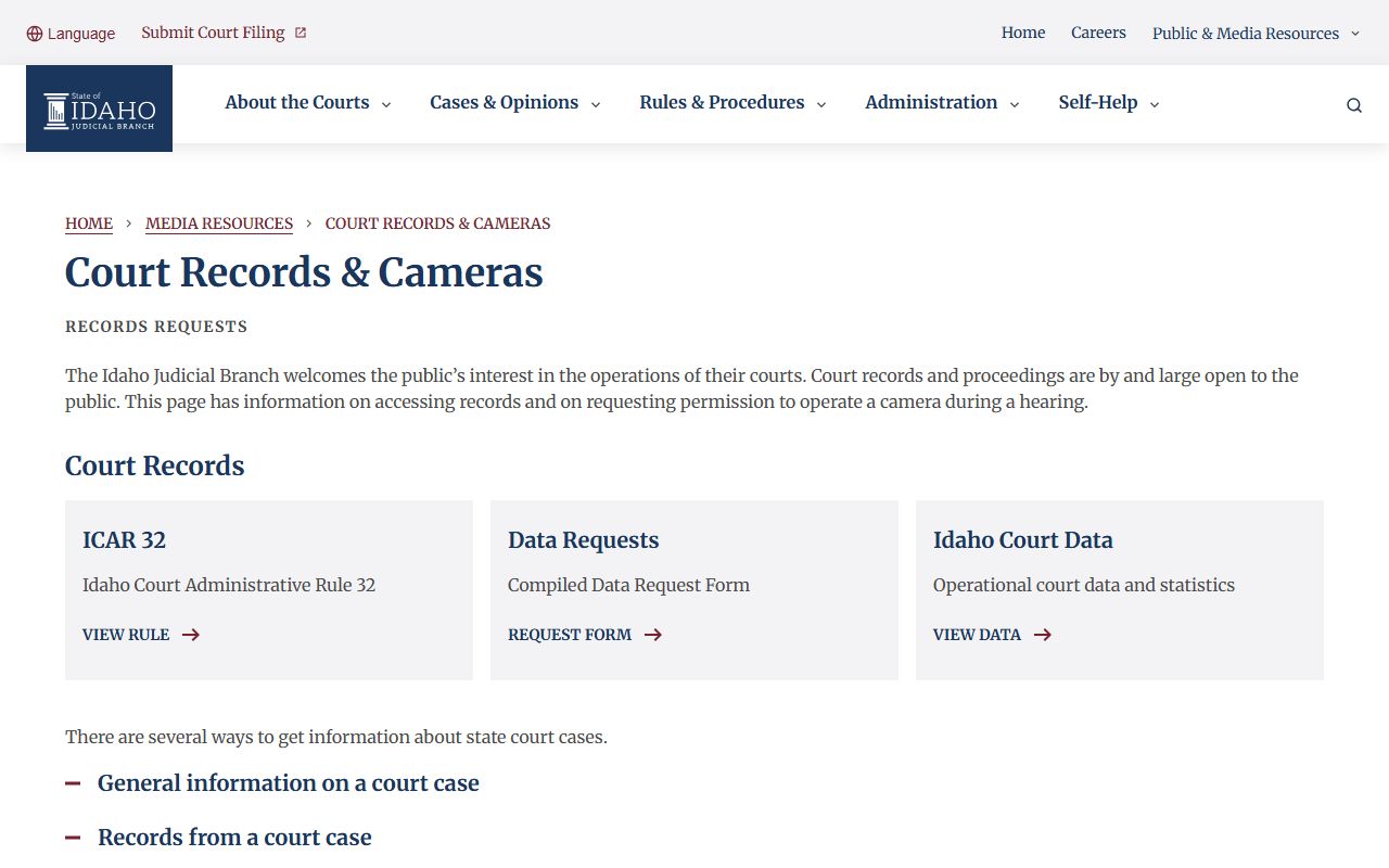 Nez Perce County court records Idaho Judicial Branch access page