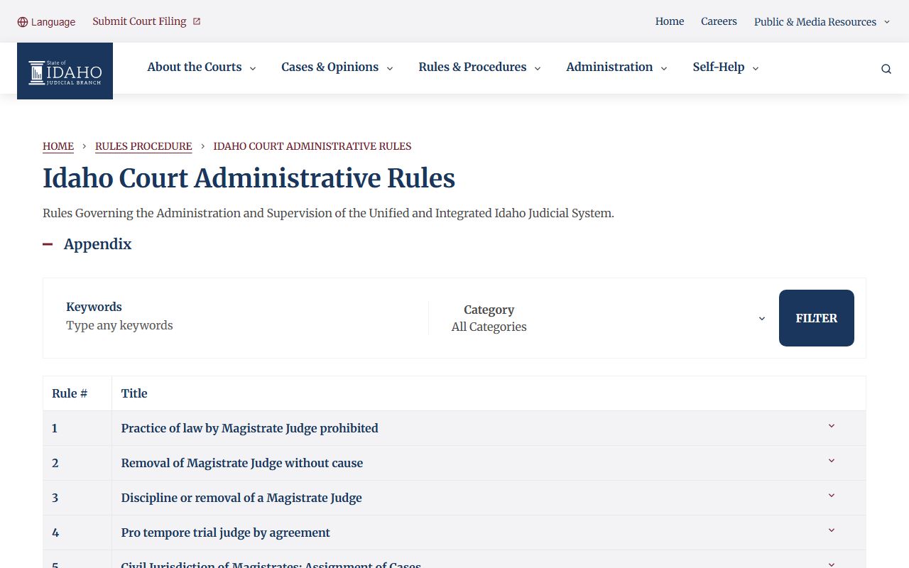 Nez Perce County court records Idaho Court Administrative Rules