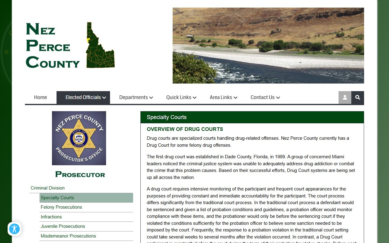 Nez Perce County criminal court records and Drug Court program information