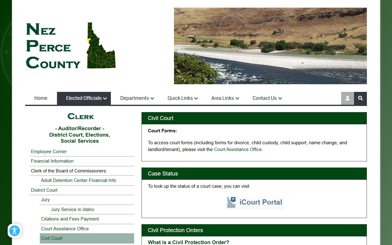 Nez Perce County District Court civil court records page
