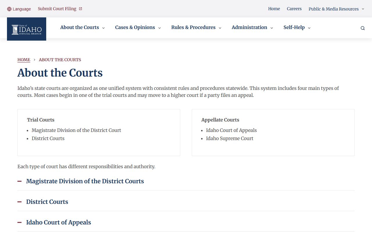 Nez Perce County Court records Idaho court structure