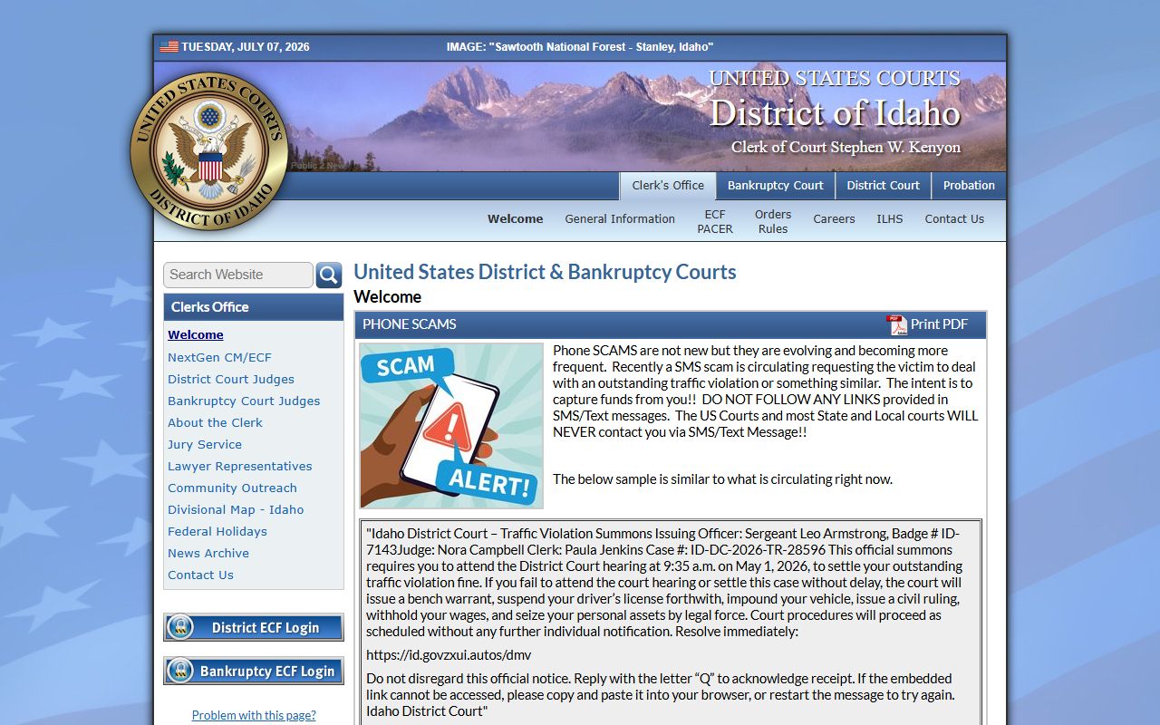 Nez Perce County Court records federal District of Idaho