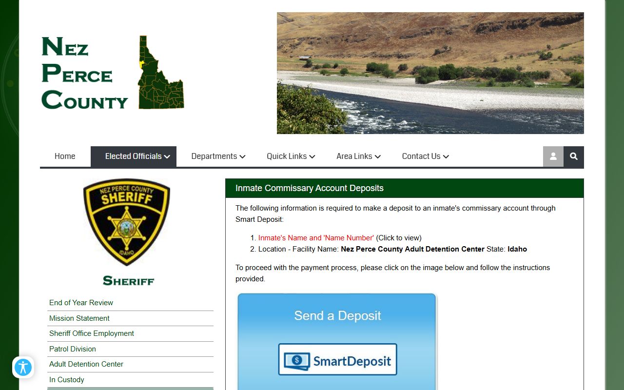 Nez Perce County inmate records commissary Smart Deposit page
