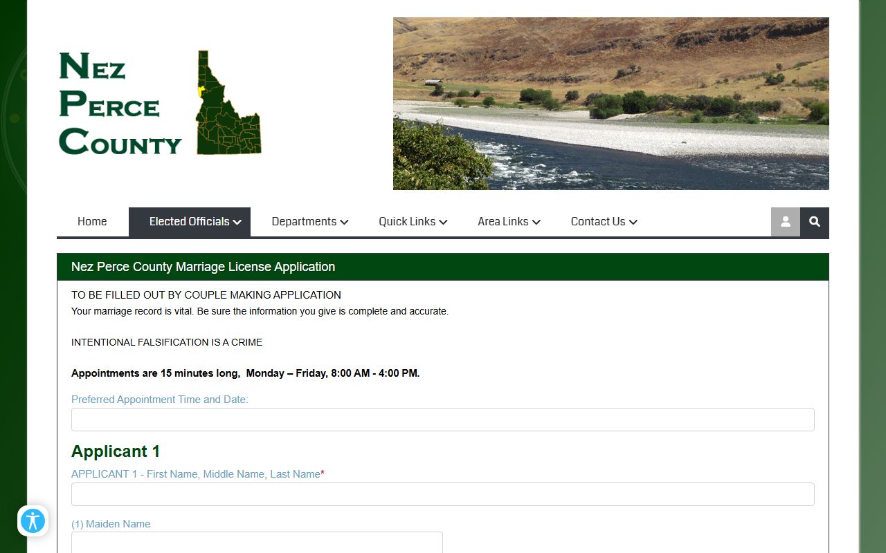 Nez Perce County marriage records online marriage license application page