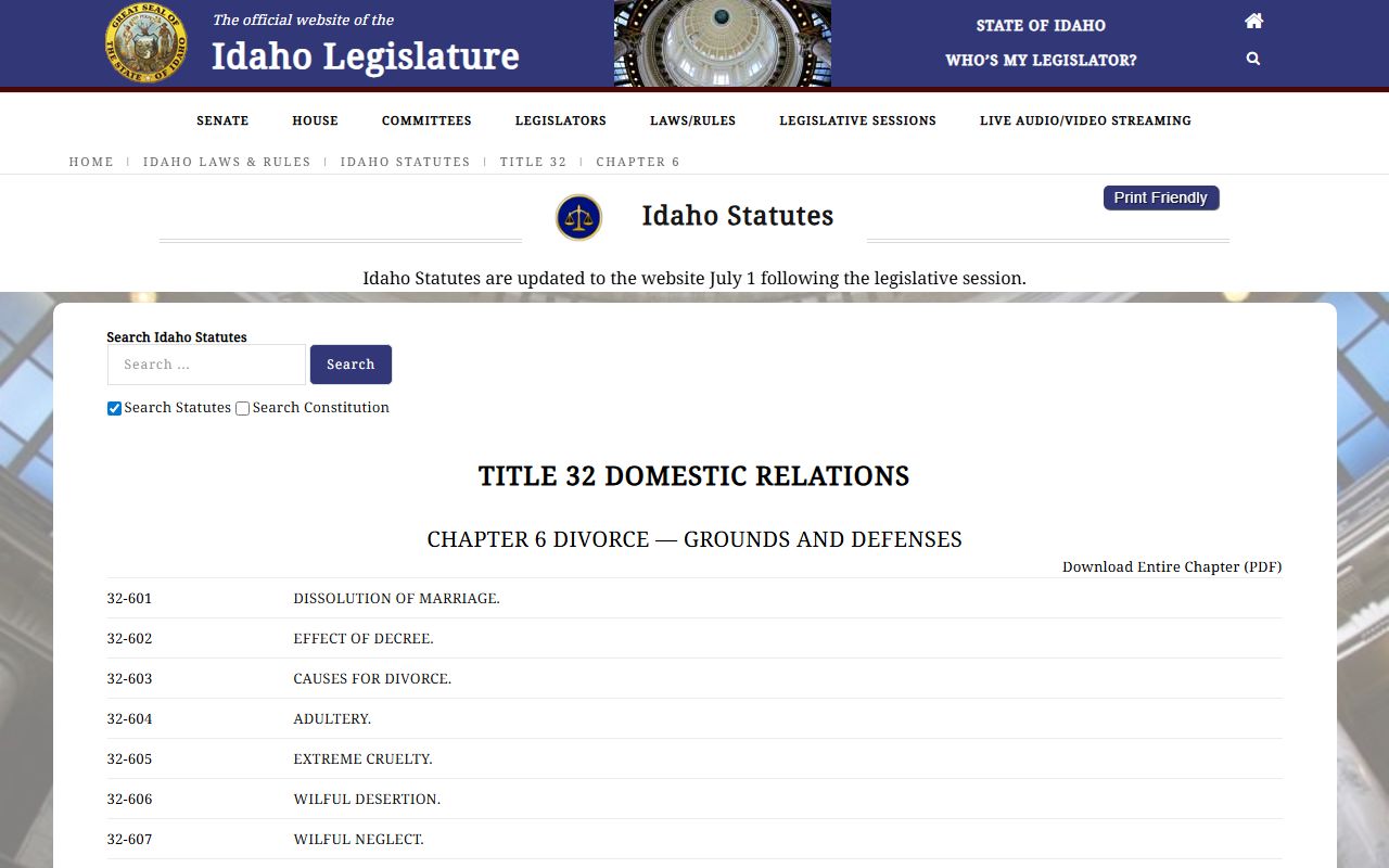 Nez Perce County divorce records Idaho divorce grounds chapter