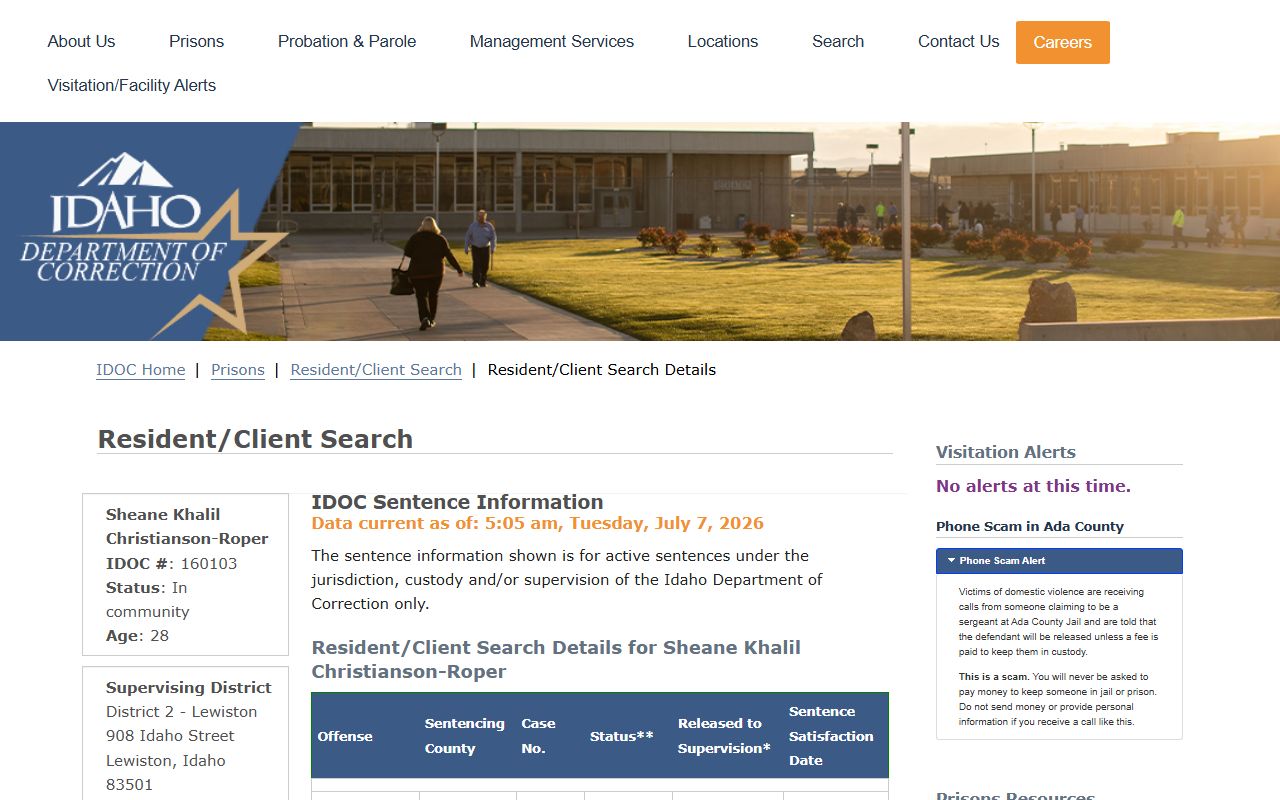 Nez Perce County probate records comparison with IDOC sample case number record