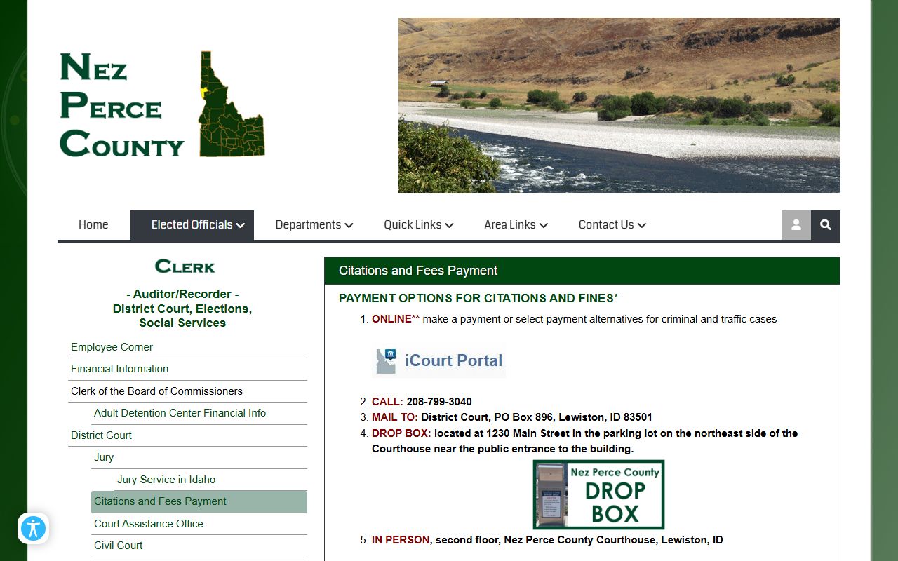 Nez Perce County traffic court records citation payment options page