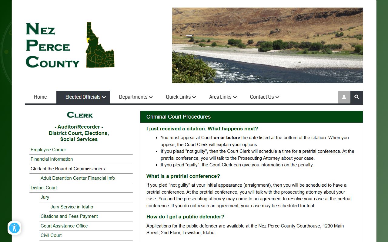 Nez Perce County traffic court records criminal court page for traffic citations