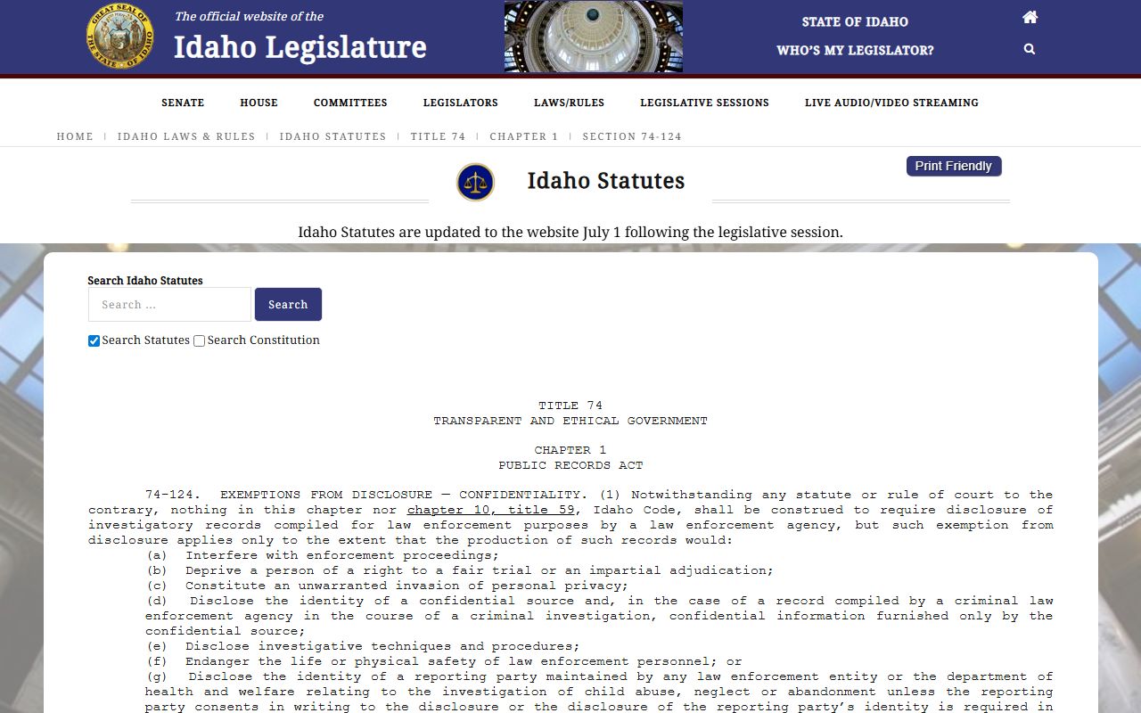 Nez Perce County warrant records and Idaho investigatory record limits